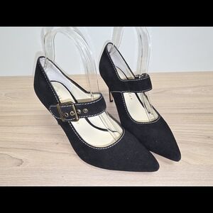 bettye muller Black Pointed-Toe Mary Jane Heels with Buckle
